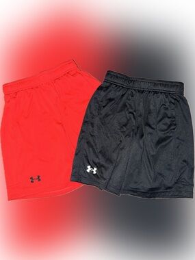 Under Armour Kids' Red and Black Athletic Shorts - 2-Pack, YM, EUC